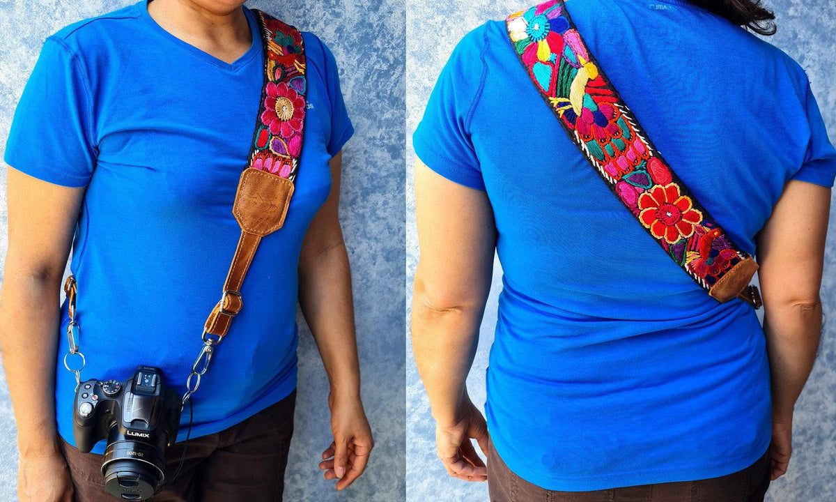 Guatemalan Handmade Adjustable embroidered floral CAMERA / BAG STRAP