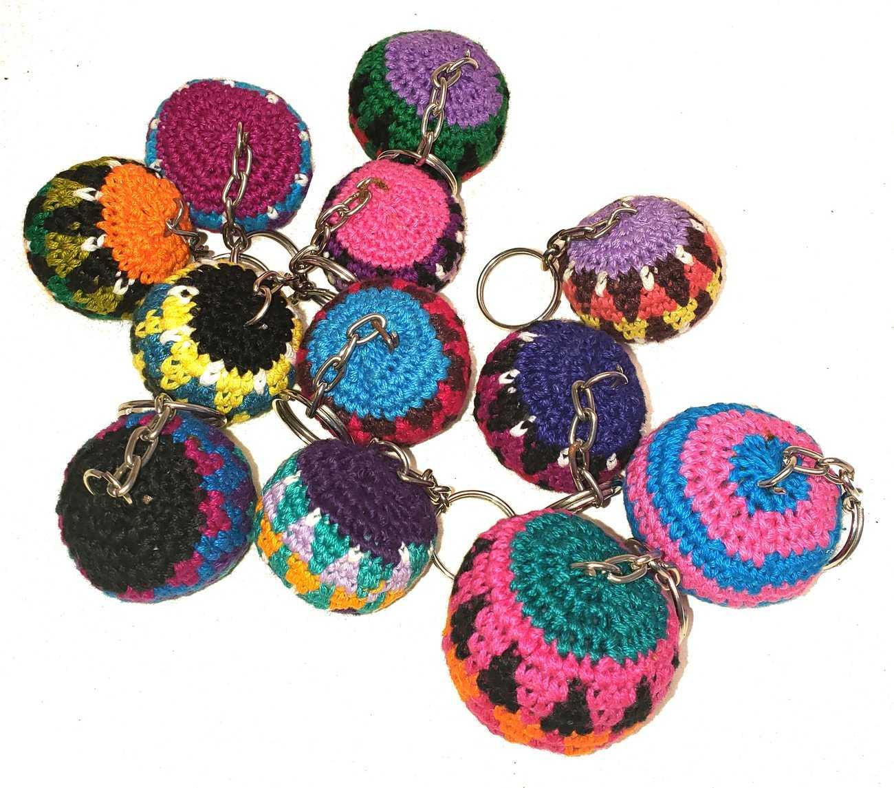 Guatemala Stress Relief Crocheted Cotton Hacky SACKS JUGGLING BALLS Key ring Available In Multiple Options