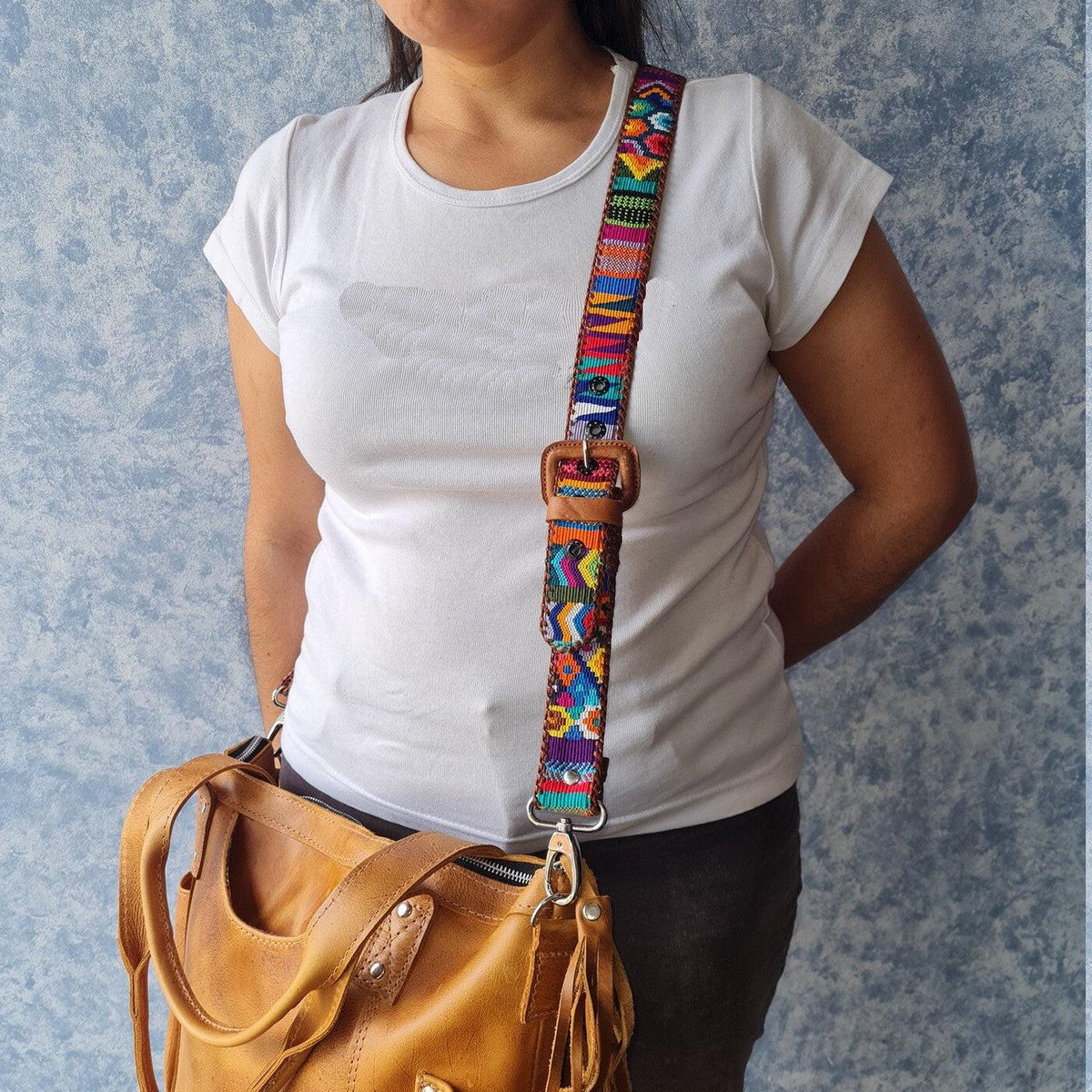 Guatemalan handmade braided authentic leather weaved silk camera/bag strap
