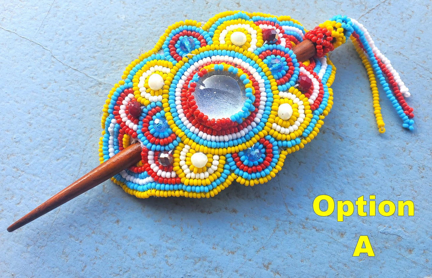 Czech Seed BEADS Hair Accessory CLIP BARRETTE Guatemala With Wooden Stick For Women - Aesthetic Leather Hair Stick Barret Clip