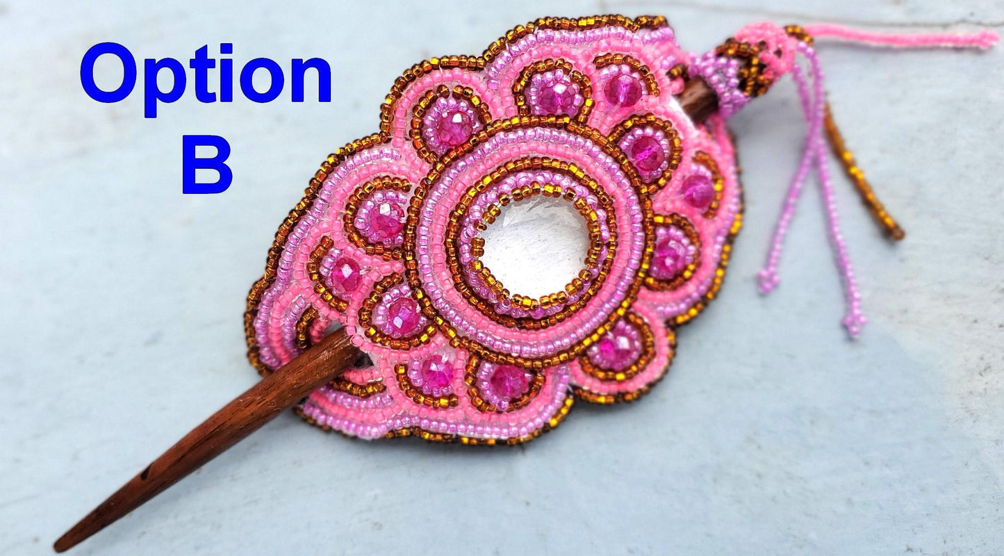 Czech Seed BEADS Hair Accessory CLIP BARRETTE Guatemala With Wooden Stick For Women - Aesthetic Leather Hair Stick Barret Clip