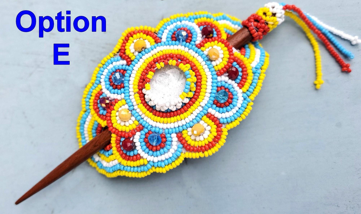 Czech Seed BEADS Hair Accessory CLIP BARRETTE Guatemala With Wooden Stick For Women - Aesthetic Leather Hair Stick Barret Clip