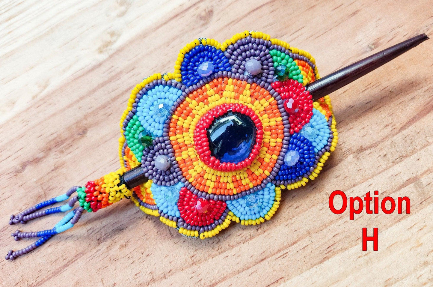 Czech Seed BEADS Hair Accessory CLIP BARRETTE Guatemala With Wooden Stick For Women - Aesthetic Leather Hair Stick Barret Clip