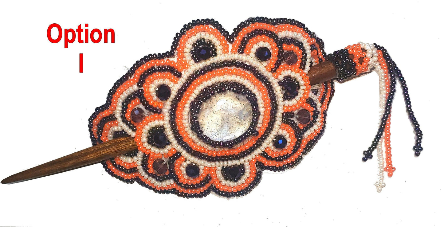 Czech Seed BEADS Hair Accessory CLIP BARRETTE Guatemala With Wooden Stick For Women - Aesthetic Leather Hair Stick Barret Clip