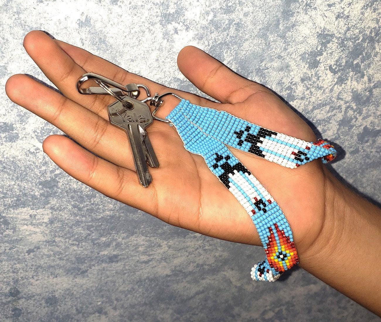 Guatemalan beaded wristlet hanging keychain
