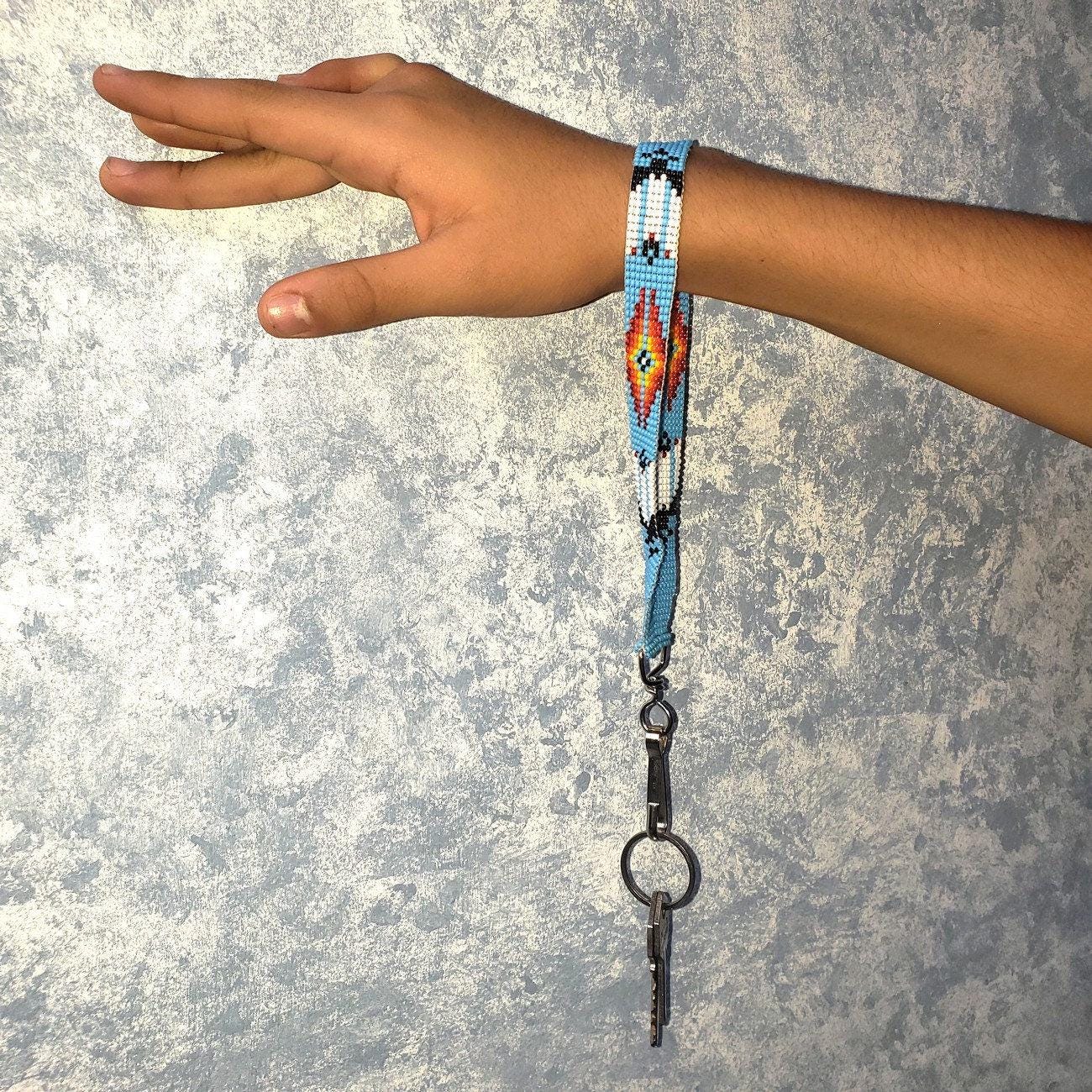 Guatemalan beaded wristlet hanging keychain