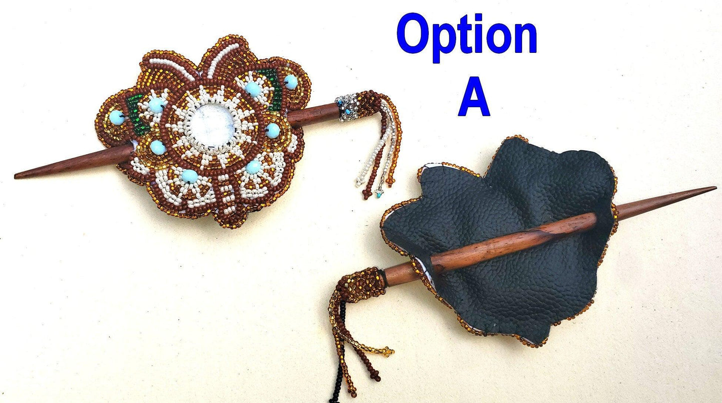 Czech Seed BEADS Hair Accessory CLIP BARRETTE Guatemala With Wooden Stick For Women - Aesthetic Leather Hair Stick Barret Clip