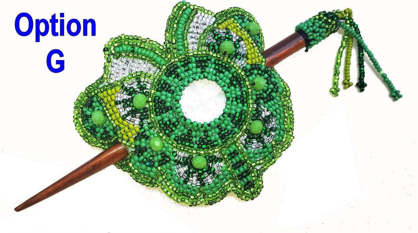 Czech Seed BEADS Hair Accessory CLIP BARRETTE Guatemala With Wooden Stick For Women - Aesthetic Leather Hair Stick Barret Clip