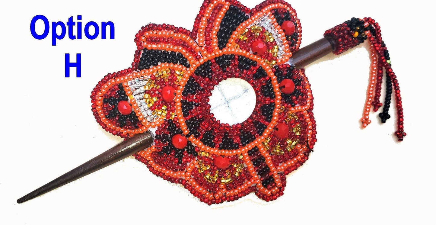 Czech Seed BEADS Hair Accessory CLIP BARRETTE Guatemala With Wooden Stick For Women - Aesthetic Leather Hair Stick Barret Clip