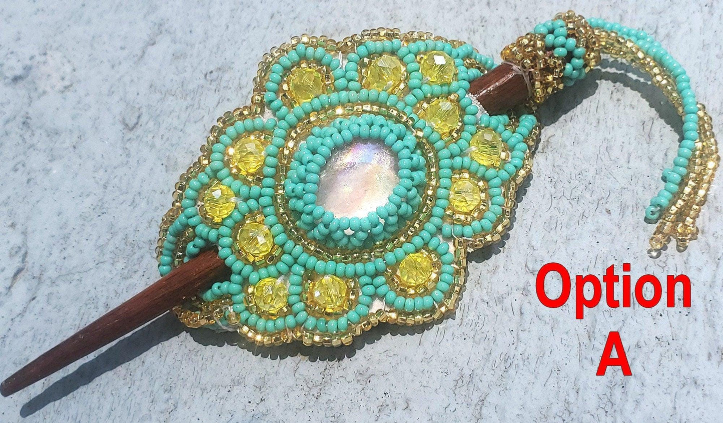 Czech Seed BEADS Hair Accessory Small CLIP BARRETTE Guatemala With Wooden Stick For Women - Aesthetic Leather Hair Stick Barret Clip
