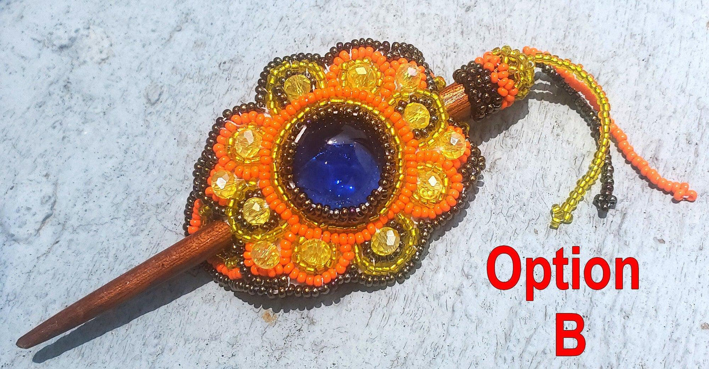 Czech Seed BEADS Hair Accessory Small CLIP BARRETTE Guatemala With Wooden Stick For Women - Aesthetic Leather Hair Stick Barret Clip