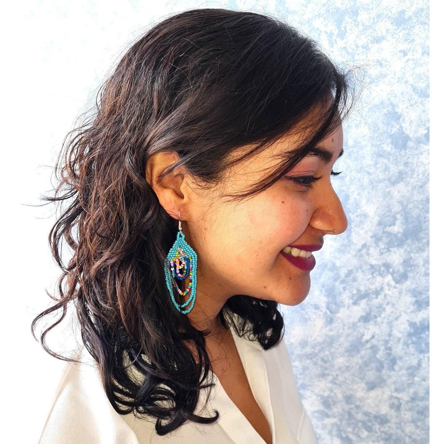Beaded multicolor Czech earrings Guatemala