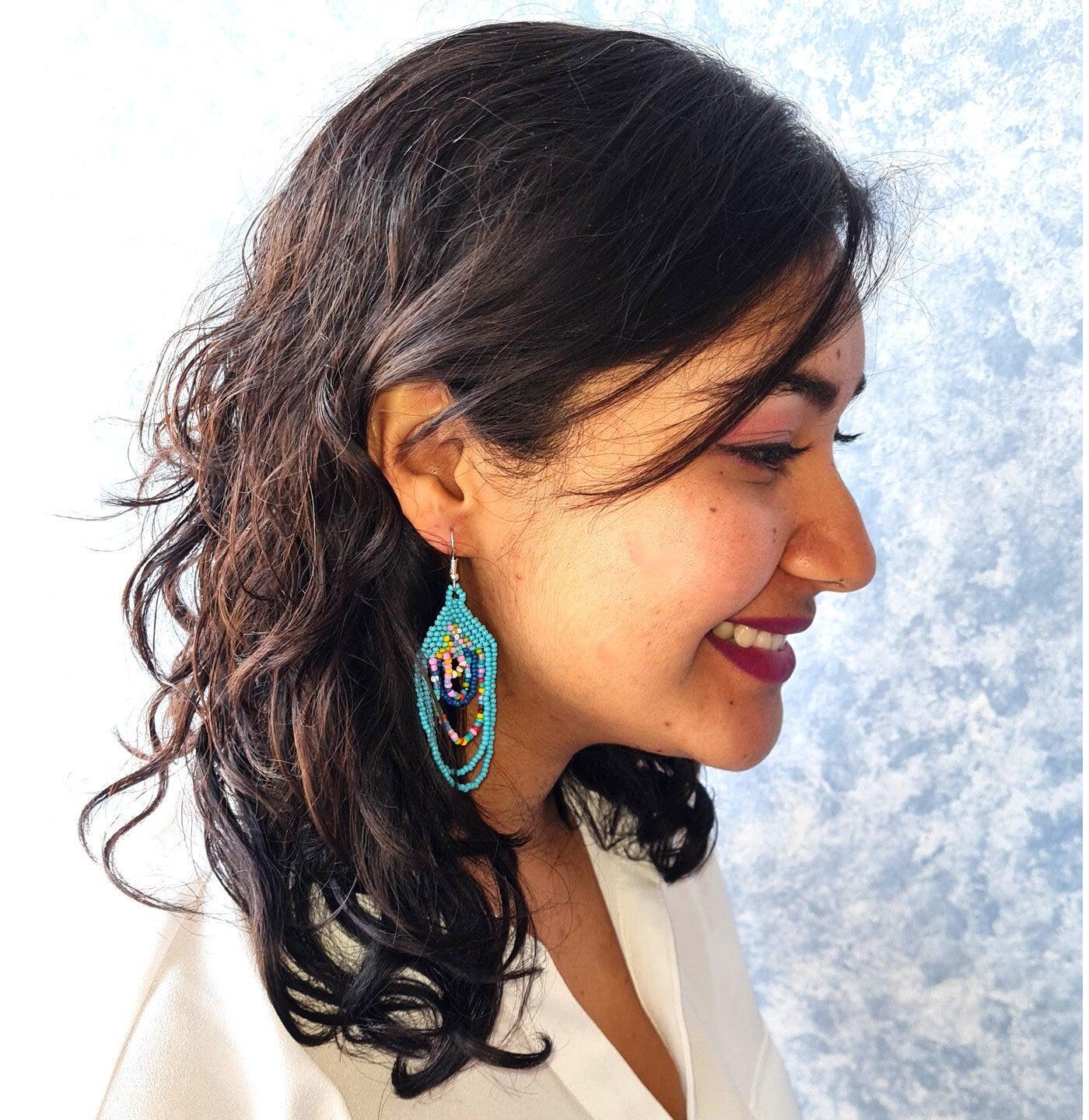 Beaded multicolor Czech earrings Guatemala