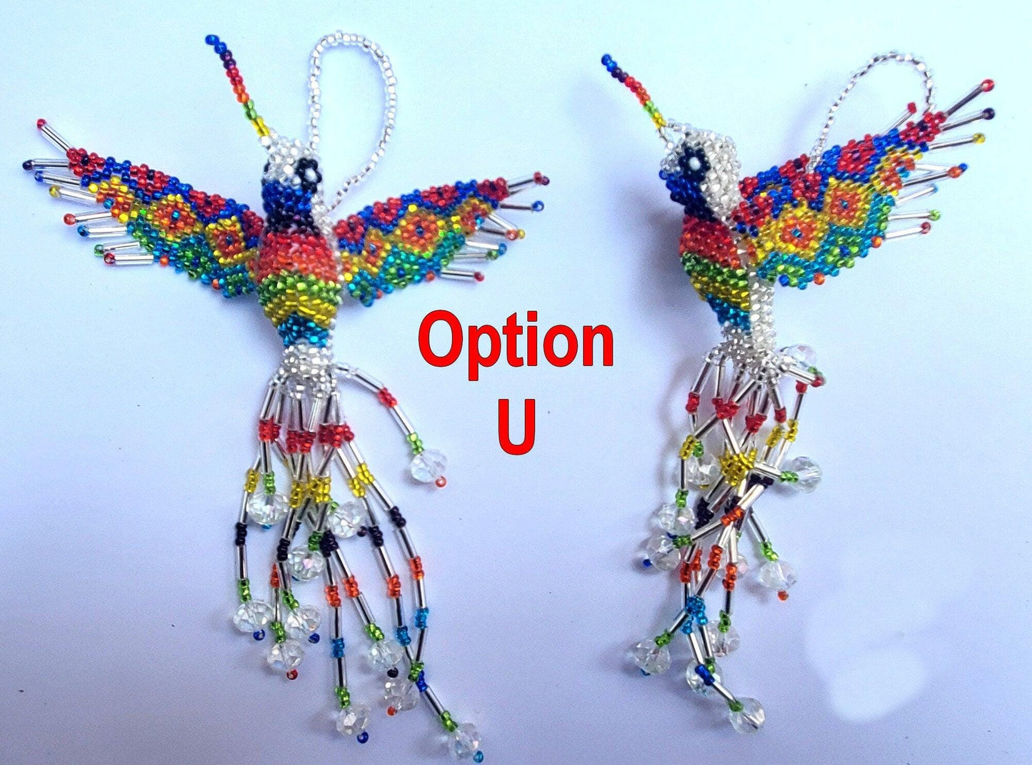 BEADED HUMMINGBIRD Hanging ORNAMENT Gift For Bird Lovers - Czech Glass Seed Beads And Nylon Thread