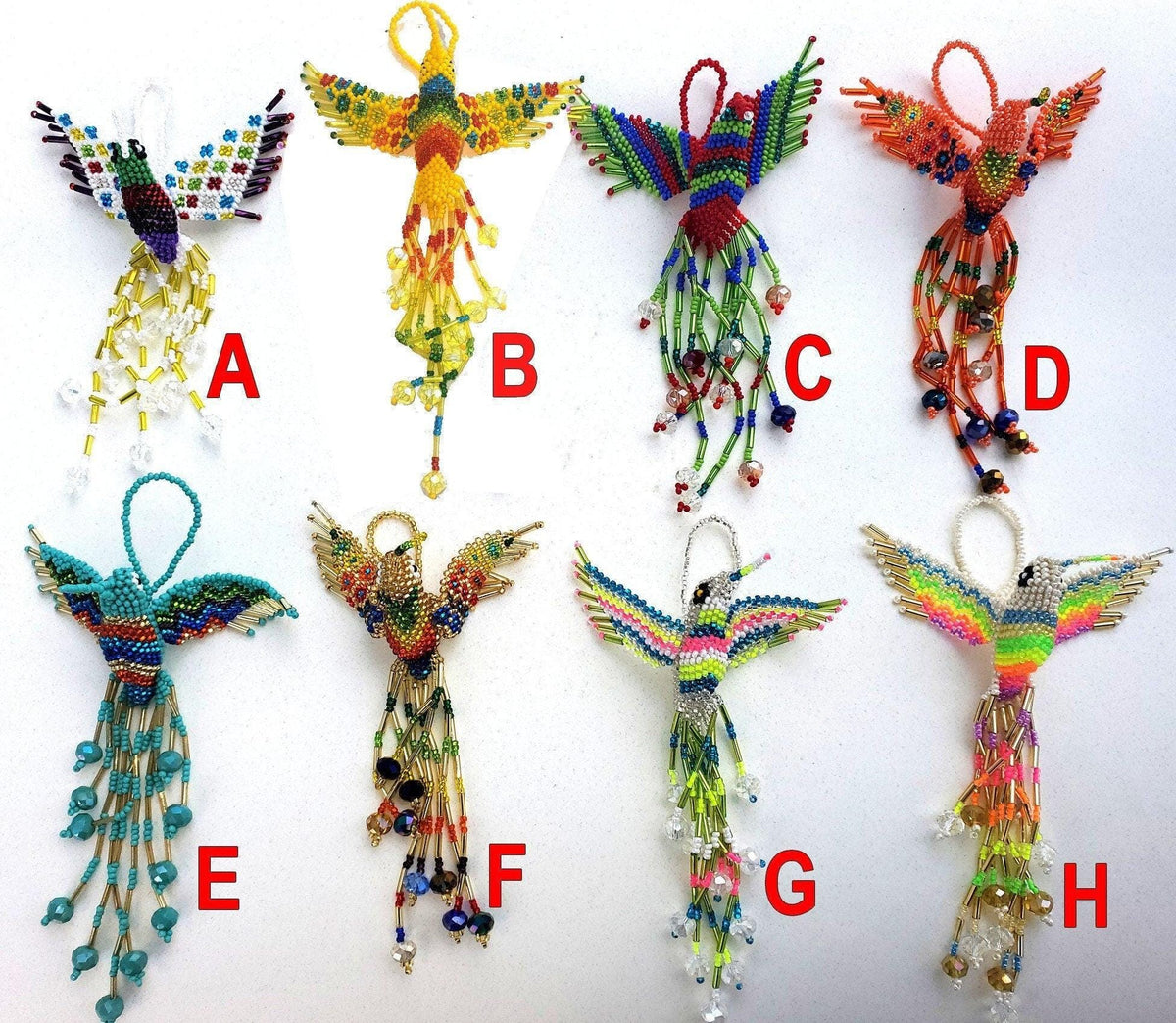 Hummingbird Ornament, Beaded Hummingbird, Mini Glass Ornaments,