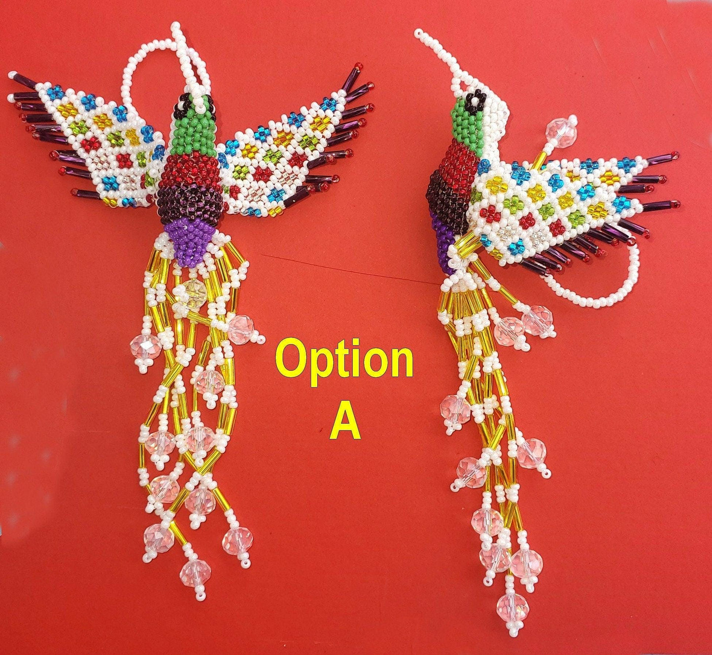BEADED HUMMINGBIRD Hanging ORNAMENT Gift For Bird Lovers - Czech Glass Seed Beads And Nylon Thread