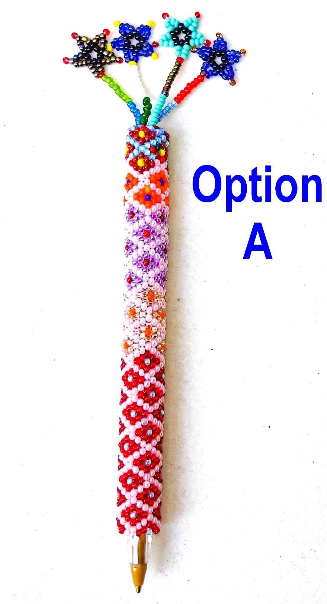 BEADED COVER Pen Sleeve Geometric Floral Pattern ORNAMENT Gift - Czech Glass Seed Beads And Nylon Thread