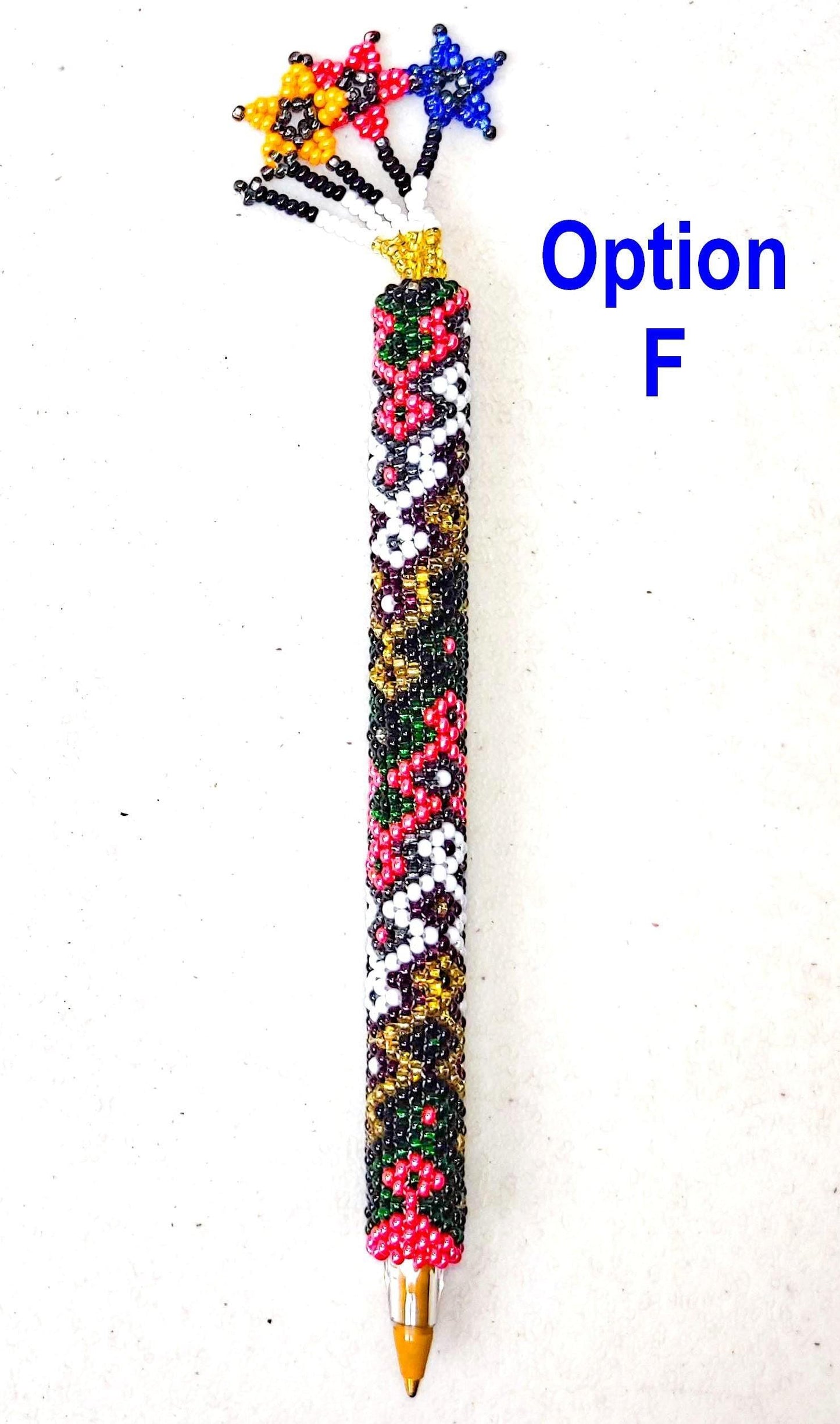 BEADED COVER Pen Sleeve Geometric Floral Pattern ORNAMENT Gift - Czech Glass Seed Beads And Nylon Thread