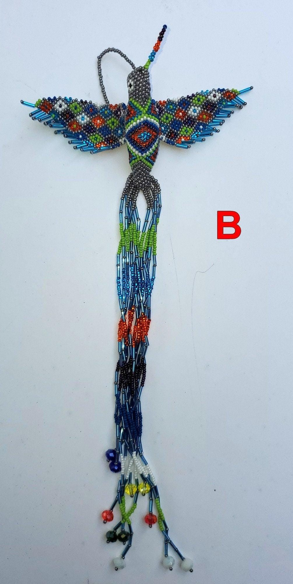 BEADED HUMMINGBIRD Hanging ORNAMENT Gift For Bird Lovers - Czech Glass Seed Beads And Nylon Thread