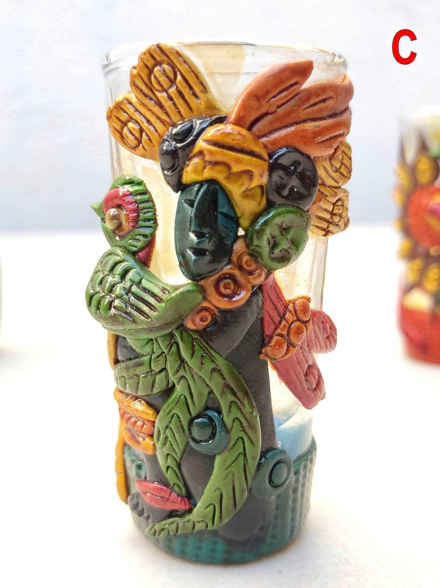 Mayan TEQUILA Shot Glass - Hand CARVED Glass shot -