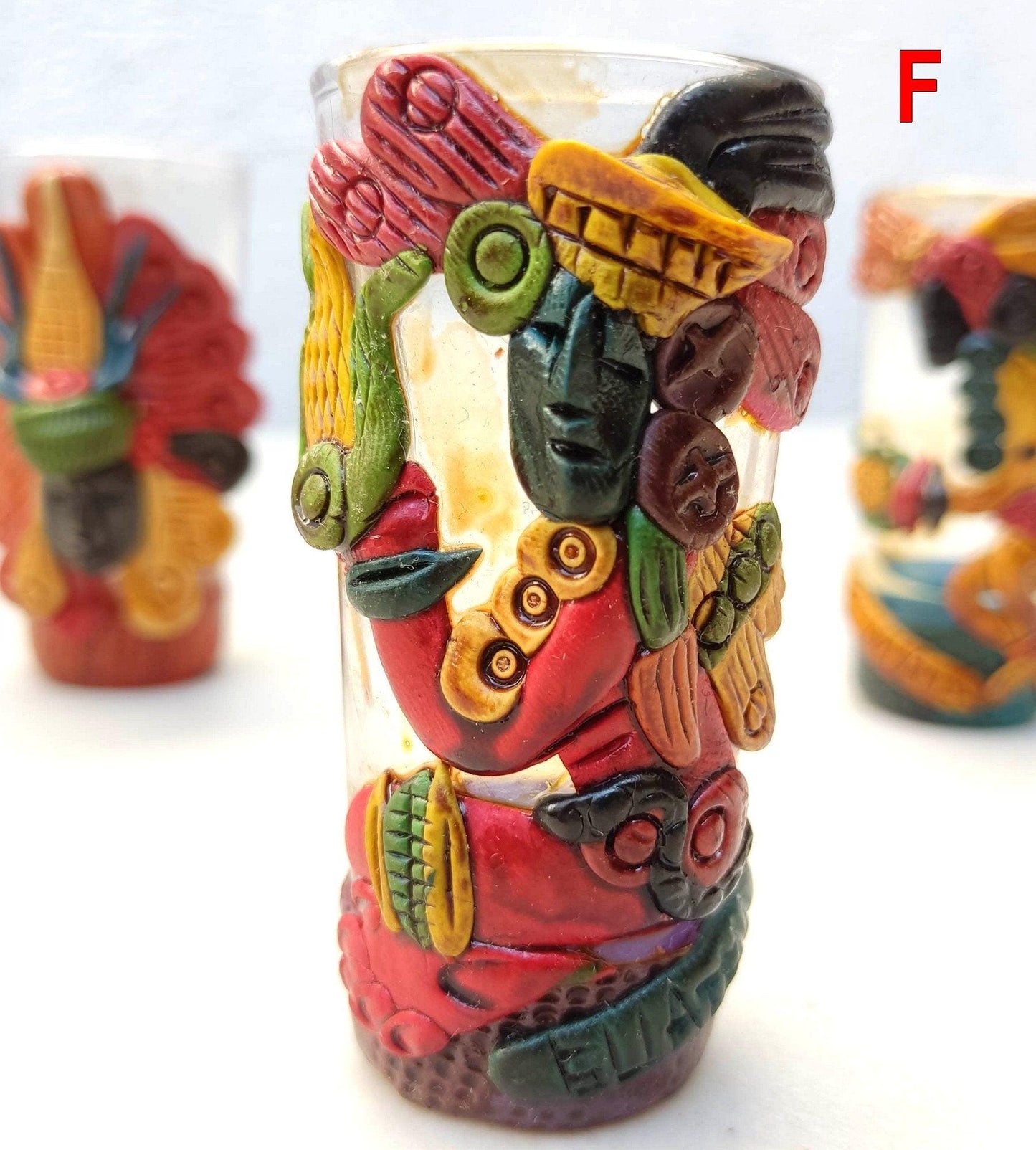 Mayan TEQUILA Shot Glass - Hand CARVED Glass shot -