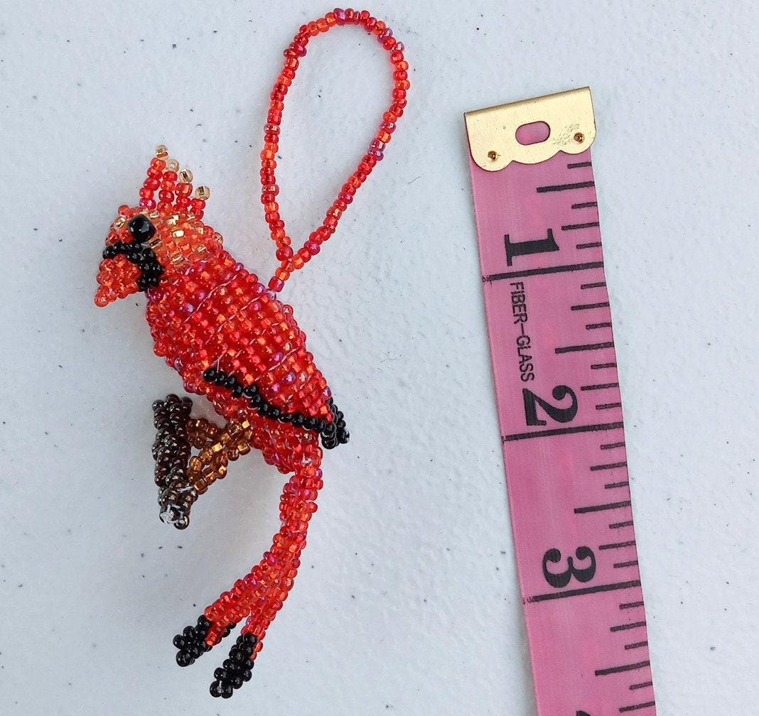 BEADED CARDINAL Hanging ORNAMENT Gift For Bird Lovers - Czech Glass Seed Beads And Nylon Thread