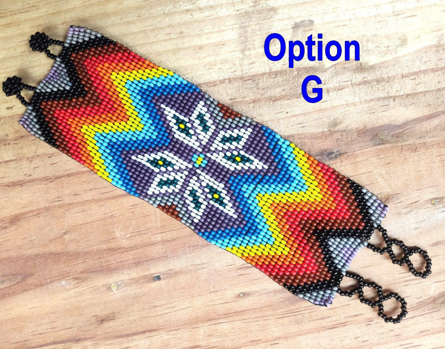 Wide Hand Beaded BRACELET -Floral and Geometric Pattern- ATITLAN