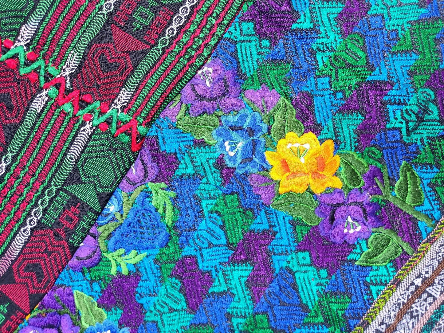 Guatemalan multicolor PATCHWORK QUILT Huipil throw
