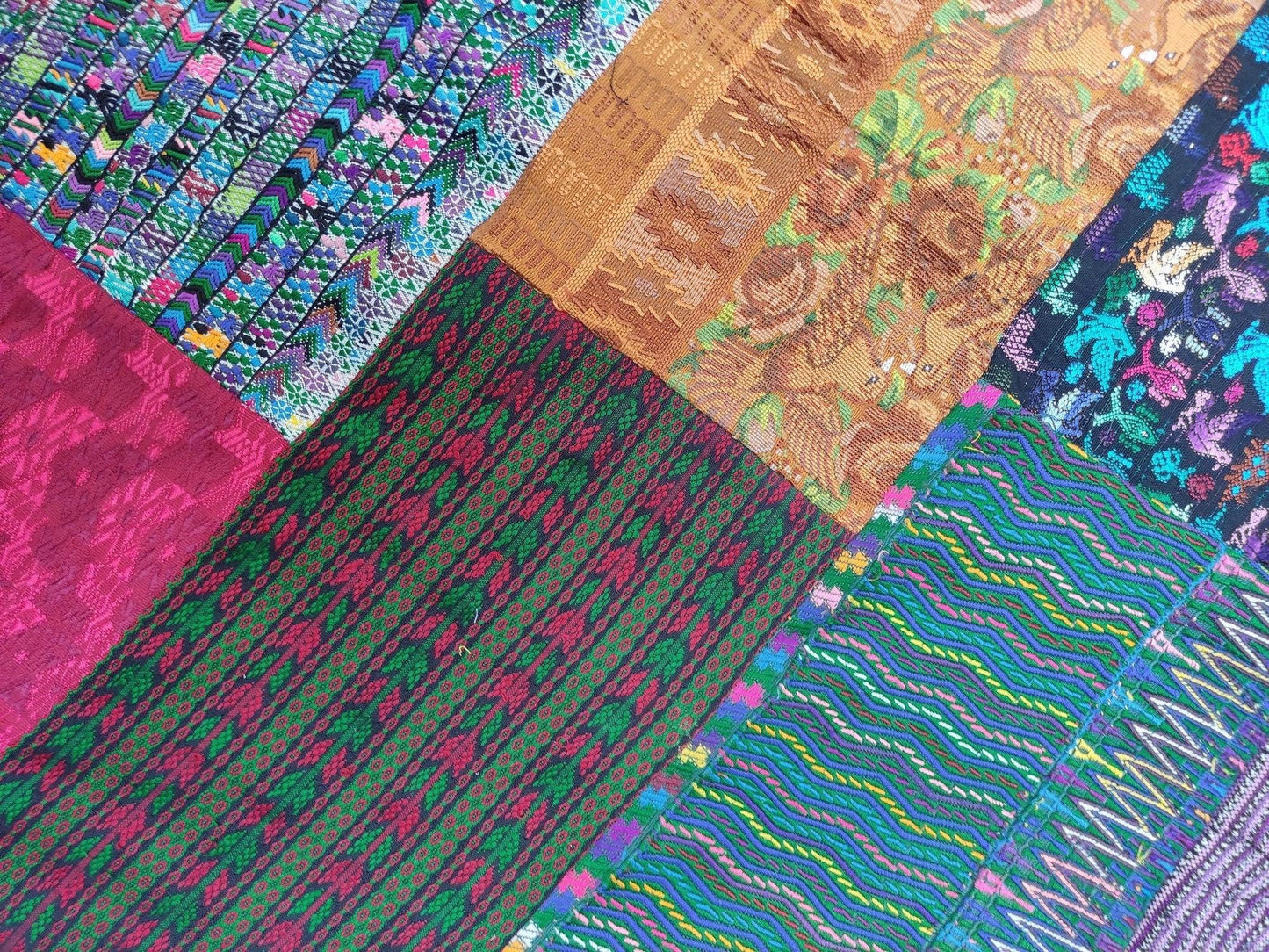 Guatemalan multicolor PATCHWORK QUILT Huipil throw