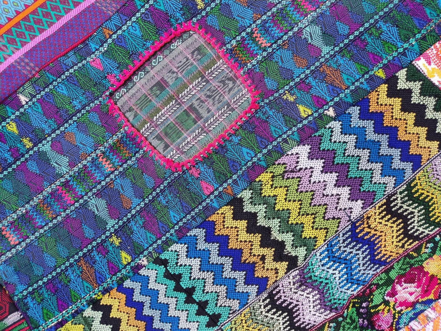 Guatemalan multicolor PATCHWORK QUILT Huipil throw