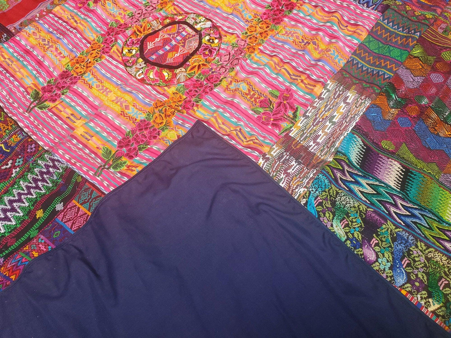 Guatemalan multicolor PATCHWORK QUILT Huipil throw