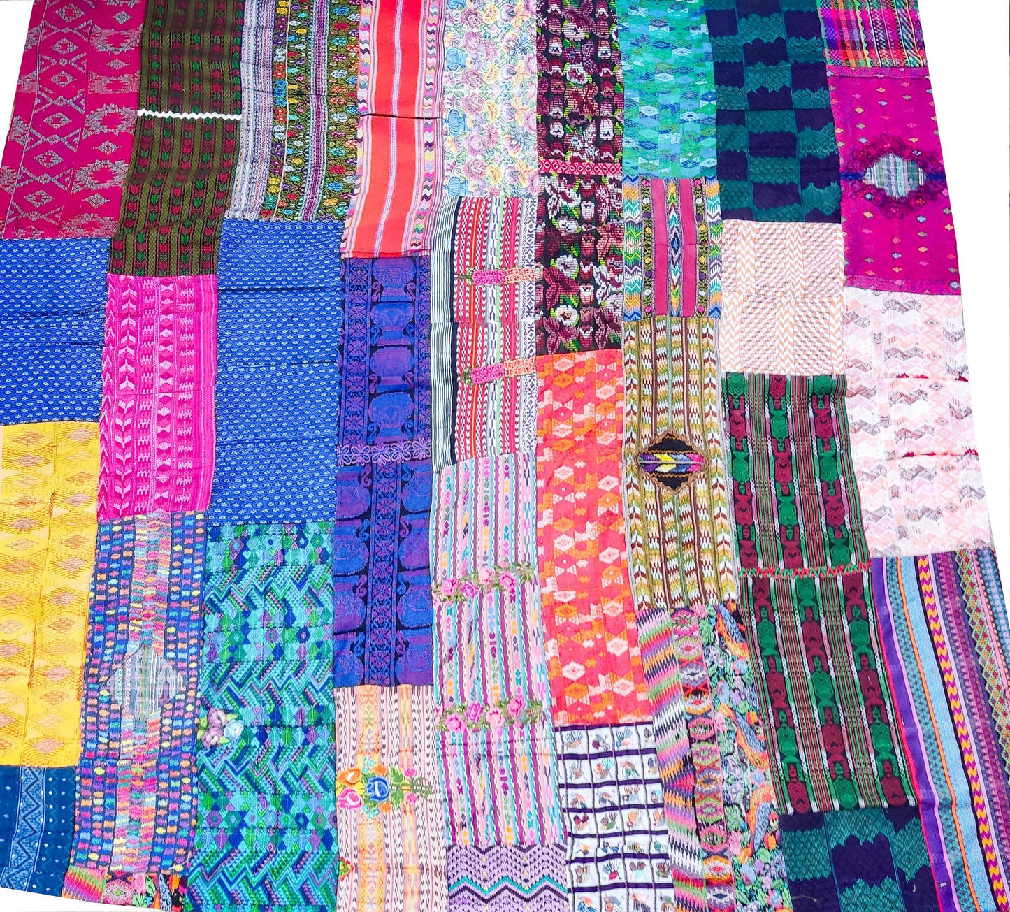 Guatemalan multicolor PATCHWORK QUILT Huipil throw