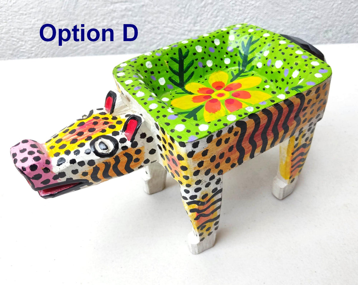 Guatemalan WOODEN HANDPAINTED Bowl Holder Planter Made in Nahuala
