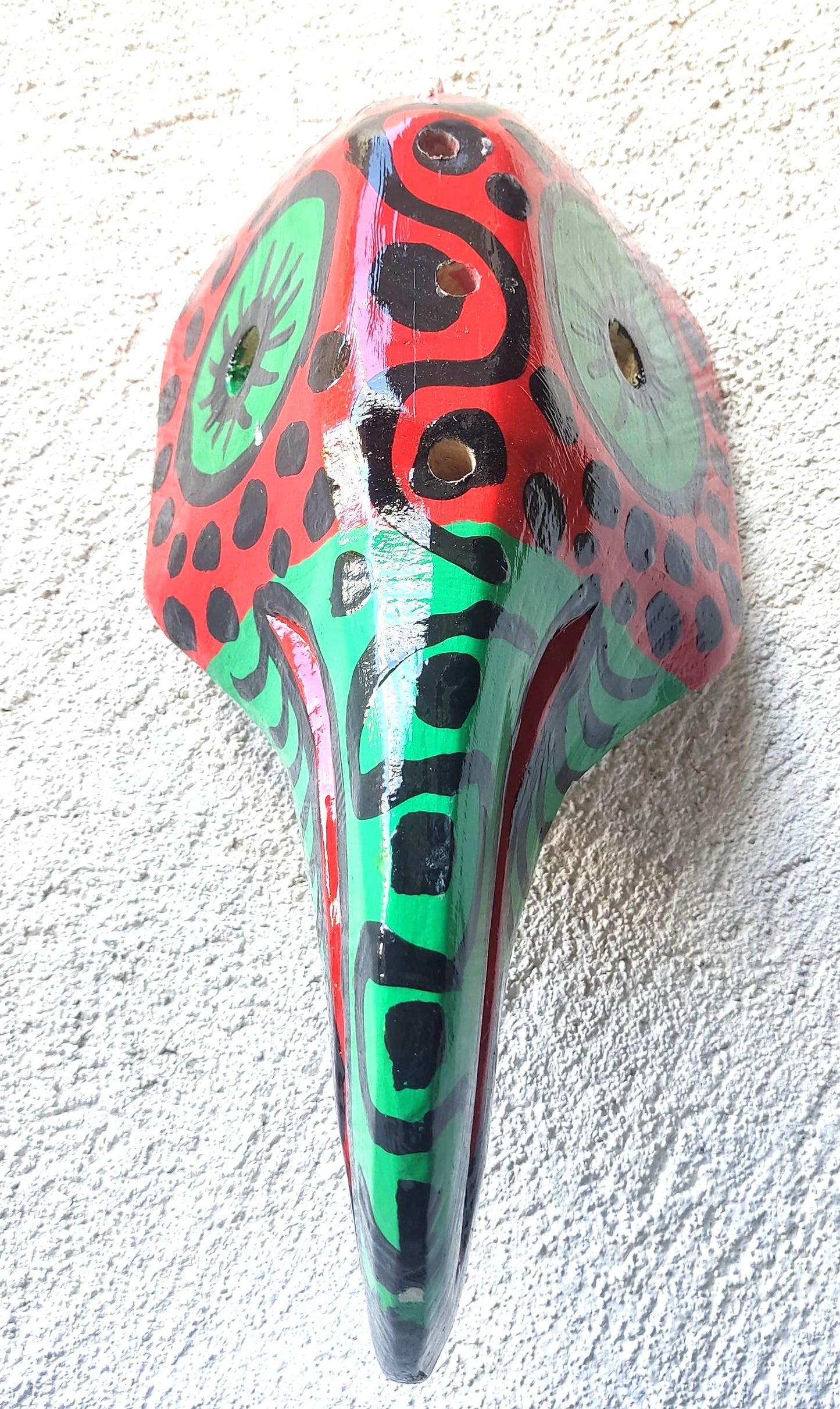 Guatemalan WOODEN HANDPAINTED MASK made in Nahuala -Mayan Paradise Bird patterned