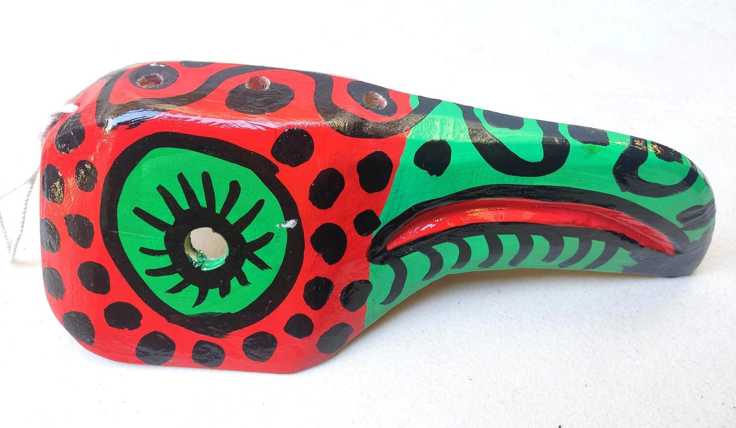 Guatemalan WOODEN HANDPAINTED MASK made in Nahuala -Mayan Paradise Bird patterned