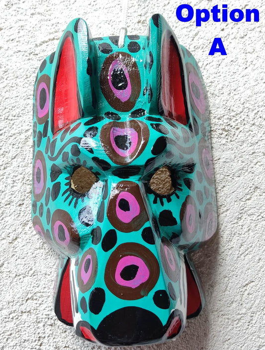 Hand-Painted Pinewood JAGUAR Carved Mask from Guatemala Made in NAHUALA