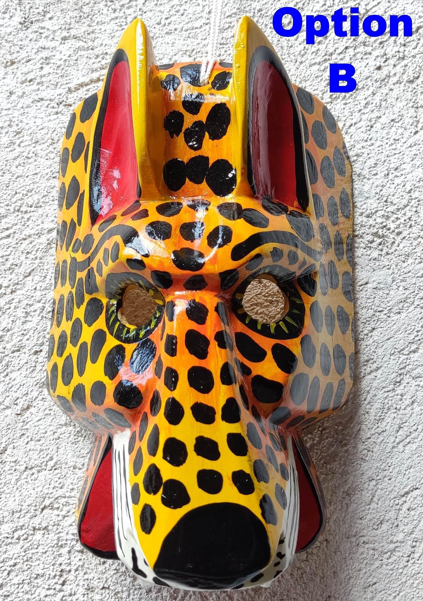 Hand-Painted Pinewood JAGUAR Carved Mask from Guatemala Made in NAHUALA