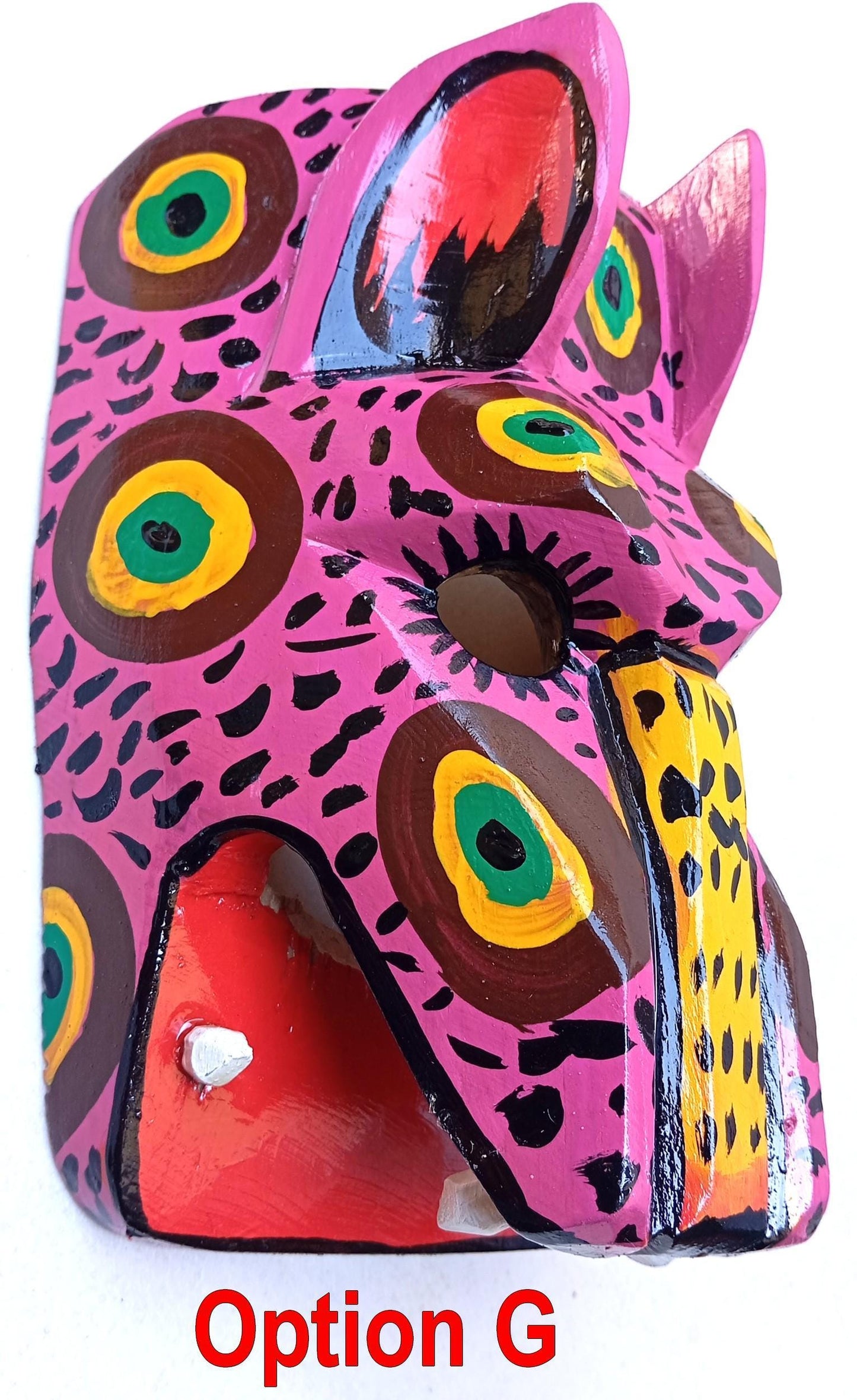 Hand-Painted Pinewood JAGUAR Carved Mask from Guatemala Made in NAHUALA