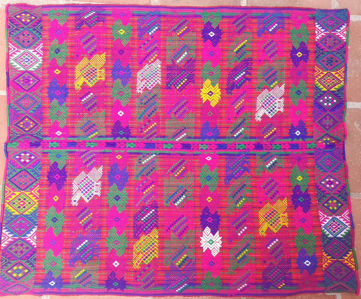 Guatemalan Red Roosters TSUTE - TABLECLOTH - throw -Santo Domingo XENACOJ