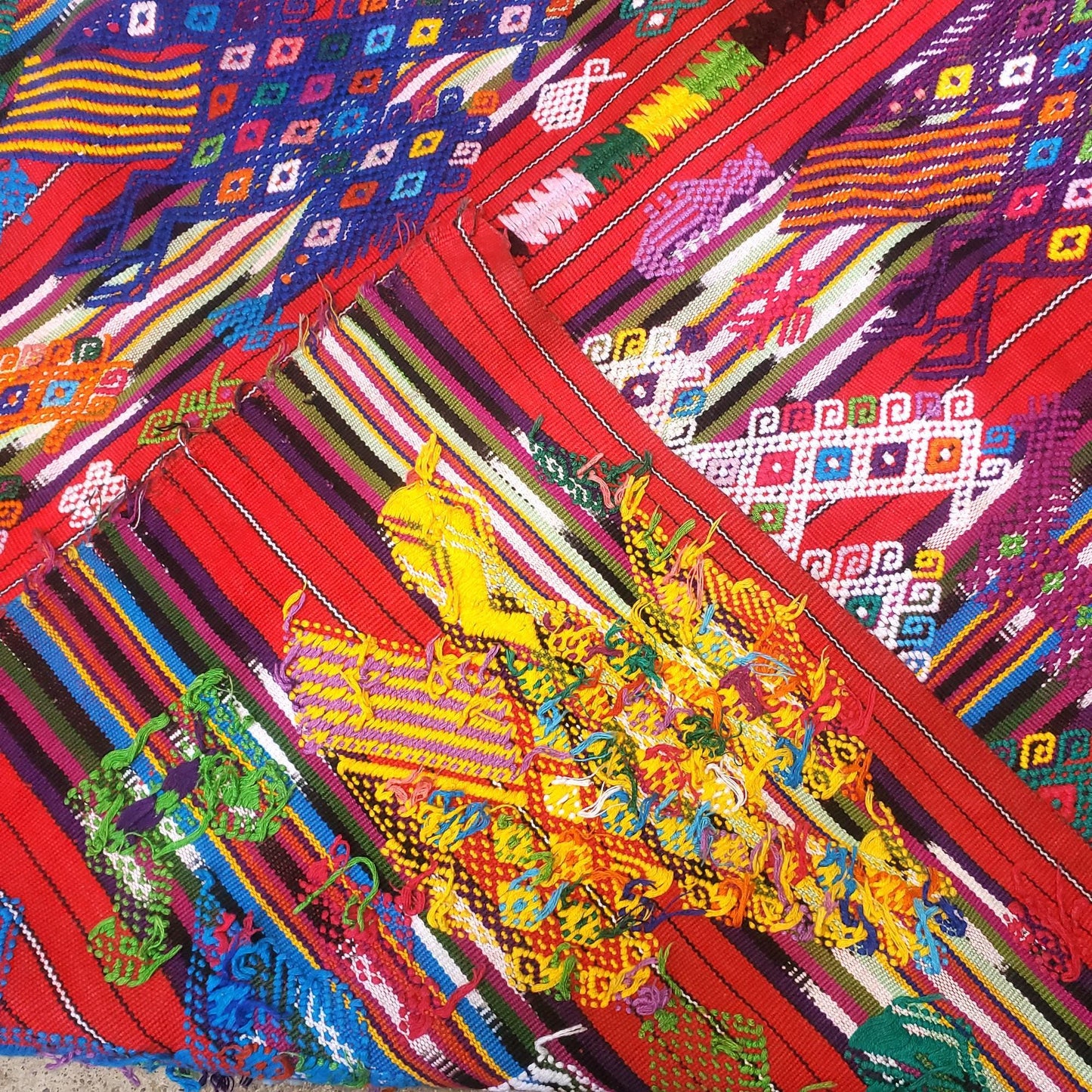 Vintage Guatemalan Red HORSES and EAGLES TSUTE - Chichicastenango Tablecloth - Throw