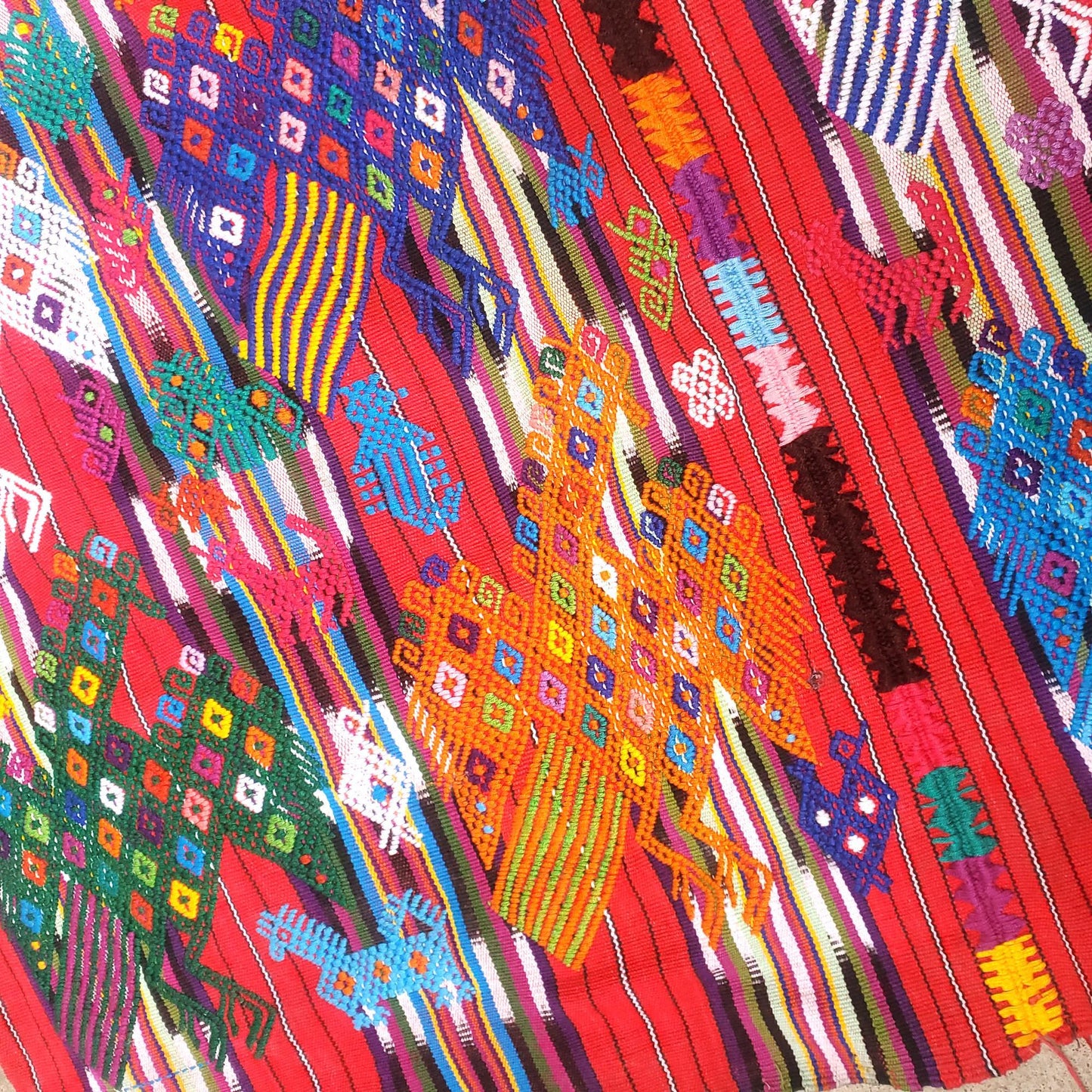 Vintage Guatemalan Red HORSES and EAGLES TSUTE - Chichicastenango Tablecloth - Throw