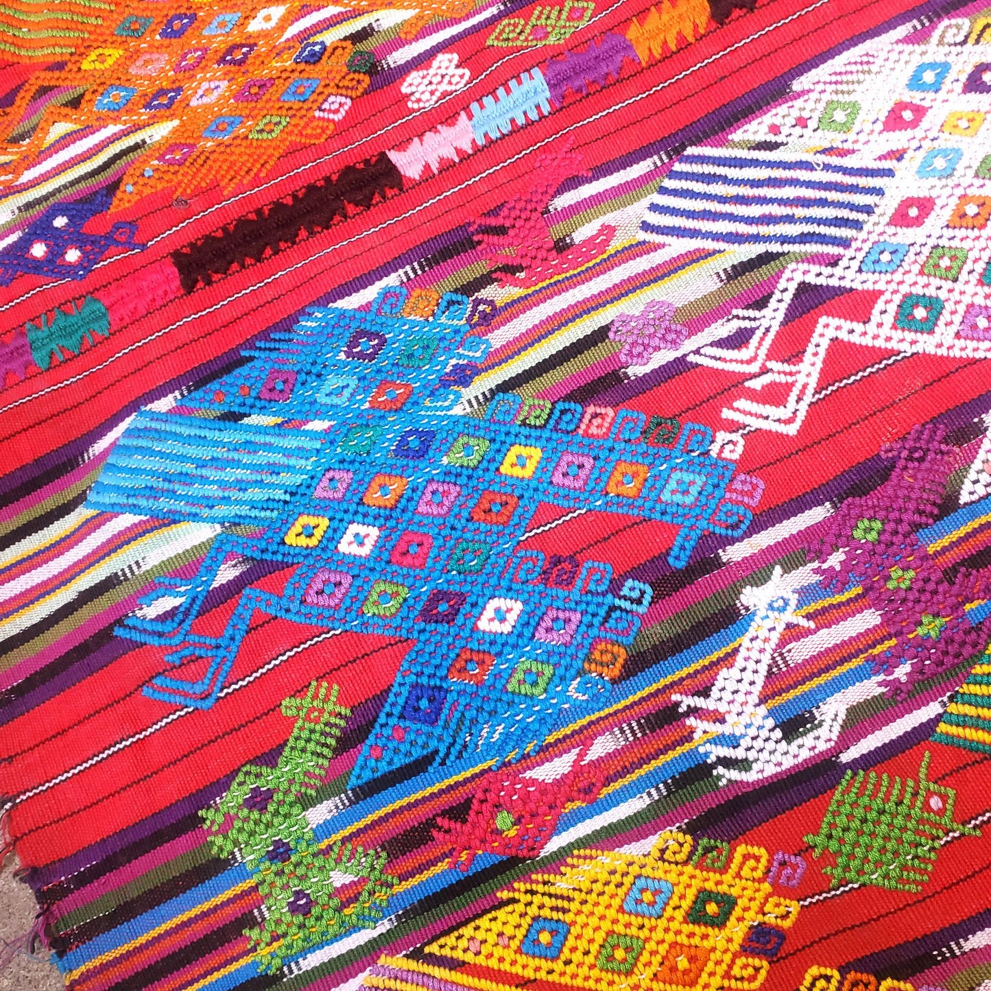 Vintage Guatemalan Red HORSES and EAGLES TSUTE - Chichicastenango Tablecloth - Throw
