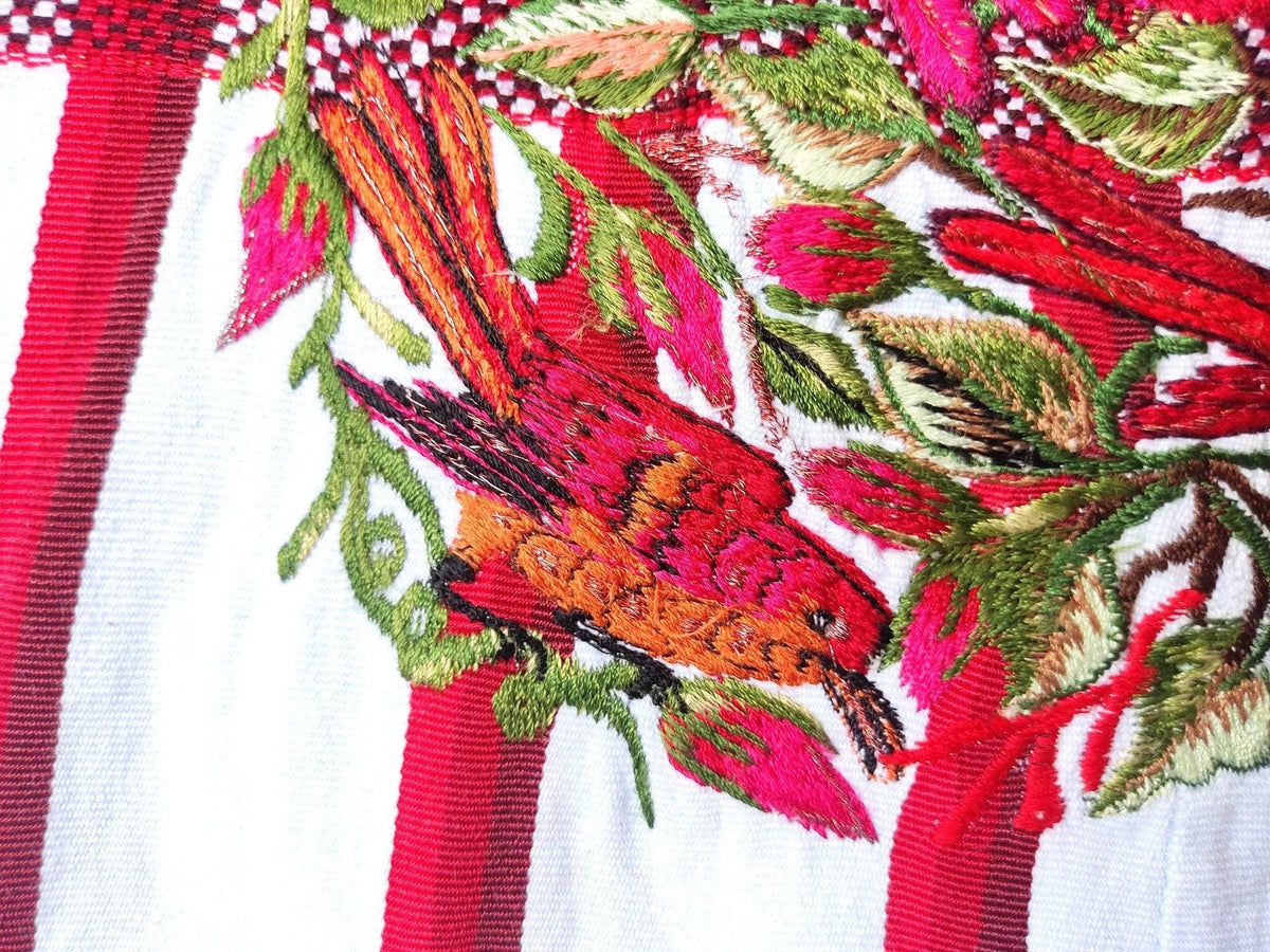 Vintage Handmade EMBROIDERED Birds SANTIAGO Atitlan Huipil Cotton Wall Decor Tapestry