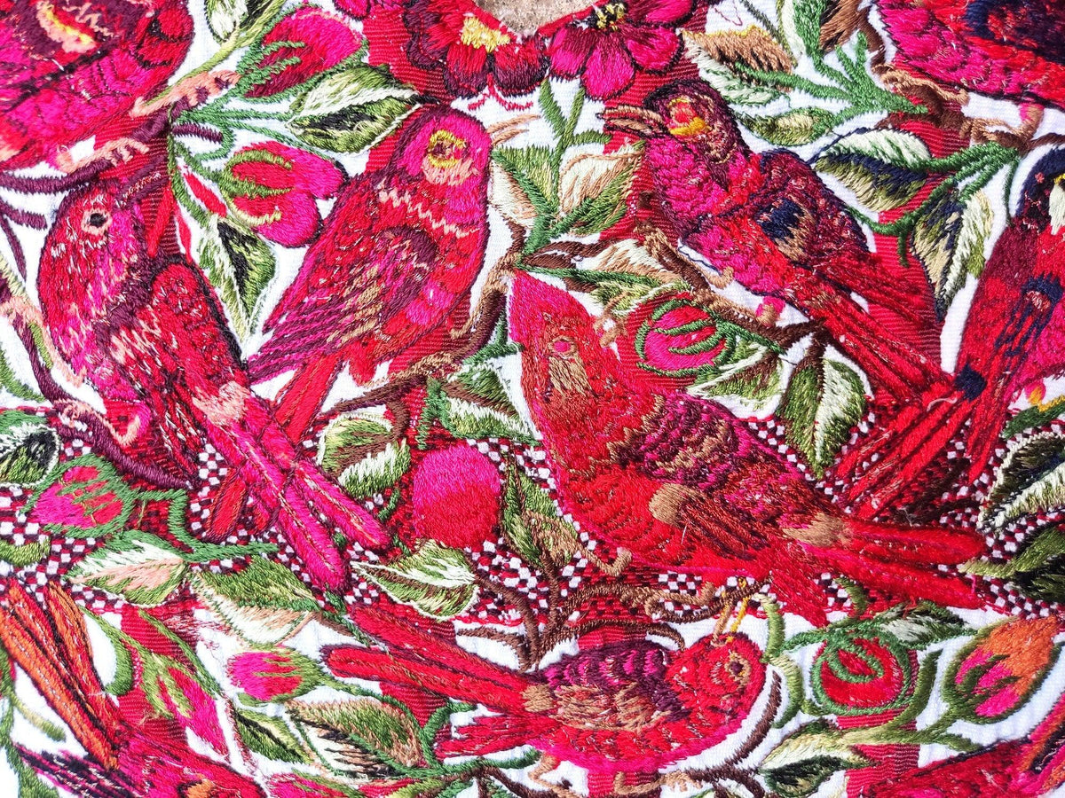 Vintage Handmade EMBROIDERED Birds SANTIAGO Atitlan Huipil Cotton Wall Decor Tapestry