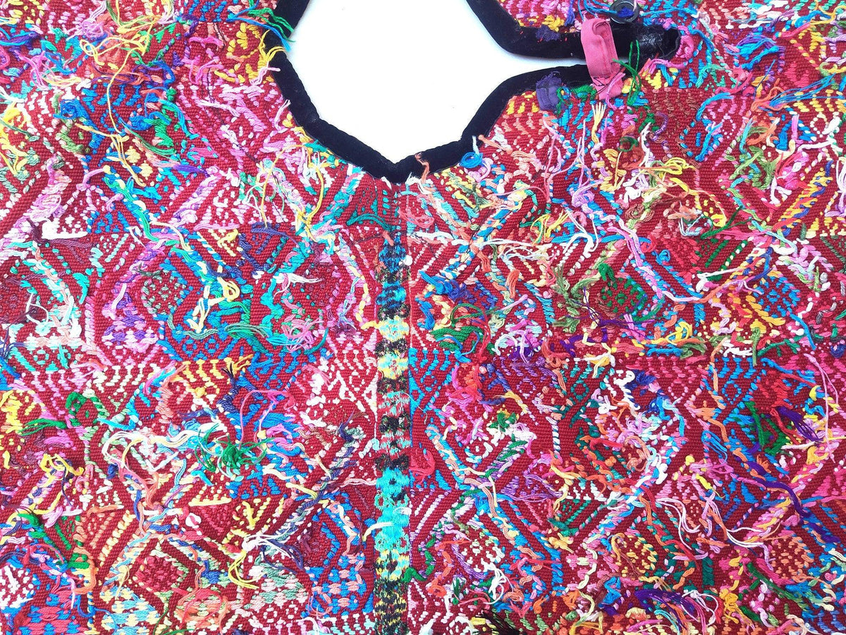 Vintage cotton unique Red handmade weaved Mayan huipil -Chile Verde Quetzaltenango-