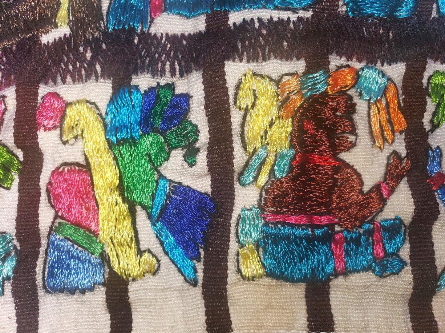 Handmade hanging embroidered Guatemalan white silk wall decor "Mayan Calendar" tapestry