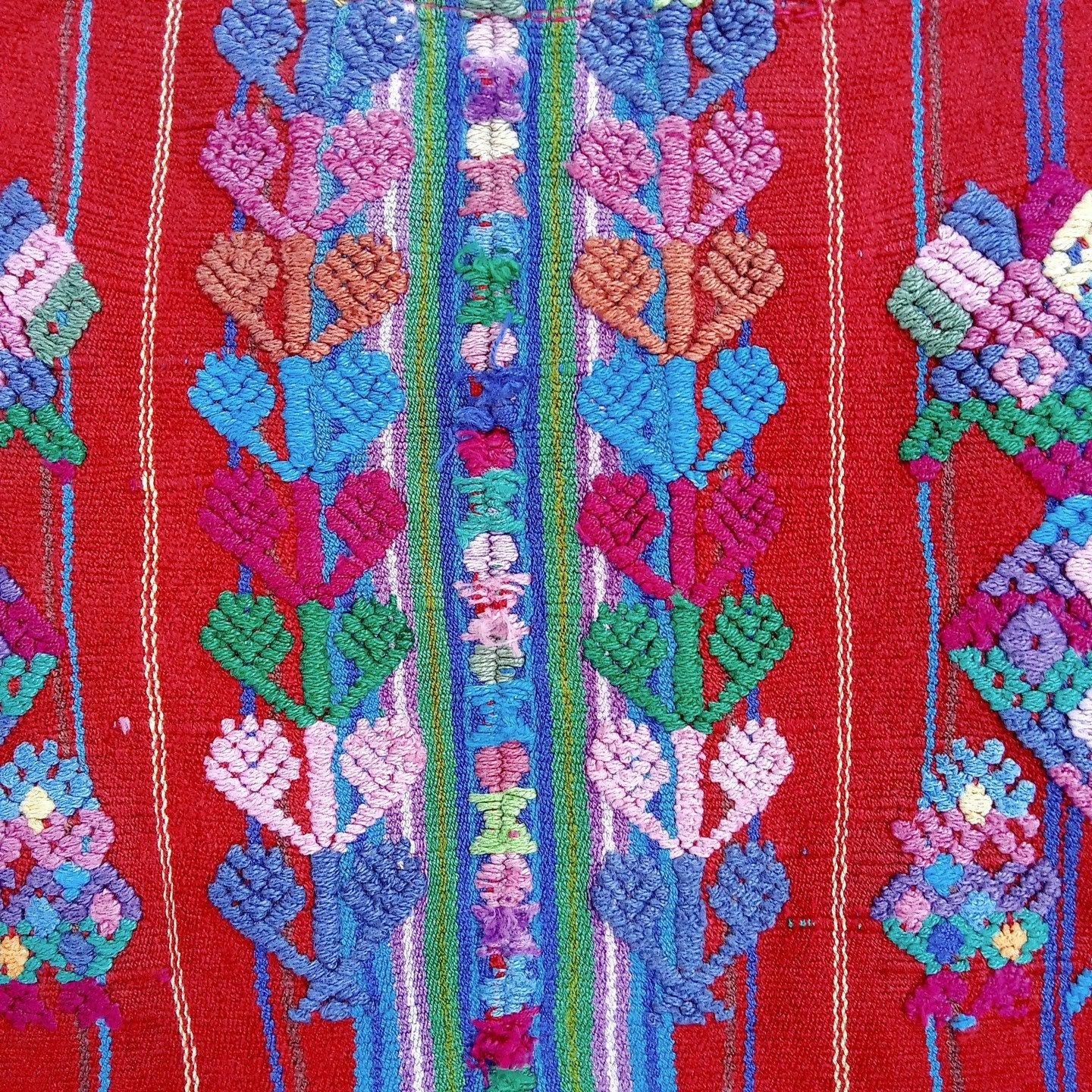 Vintage Guatemalan Unique Handmade Weaved Cotton RED Color -Mayan ROOSTERS Santo Domingo XENACOJ huipil-