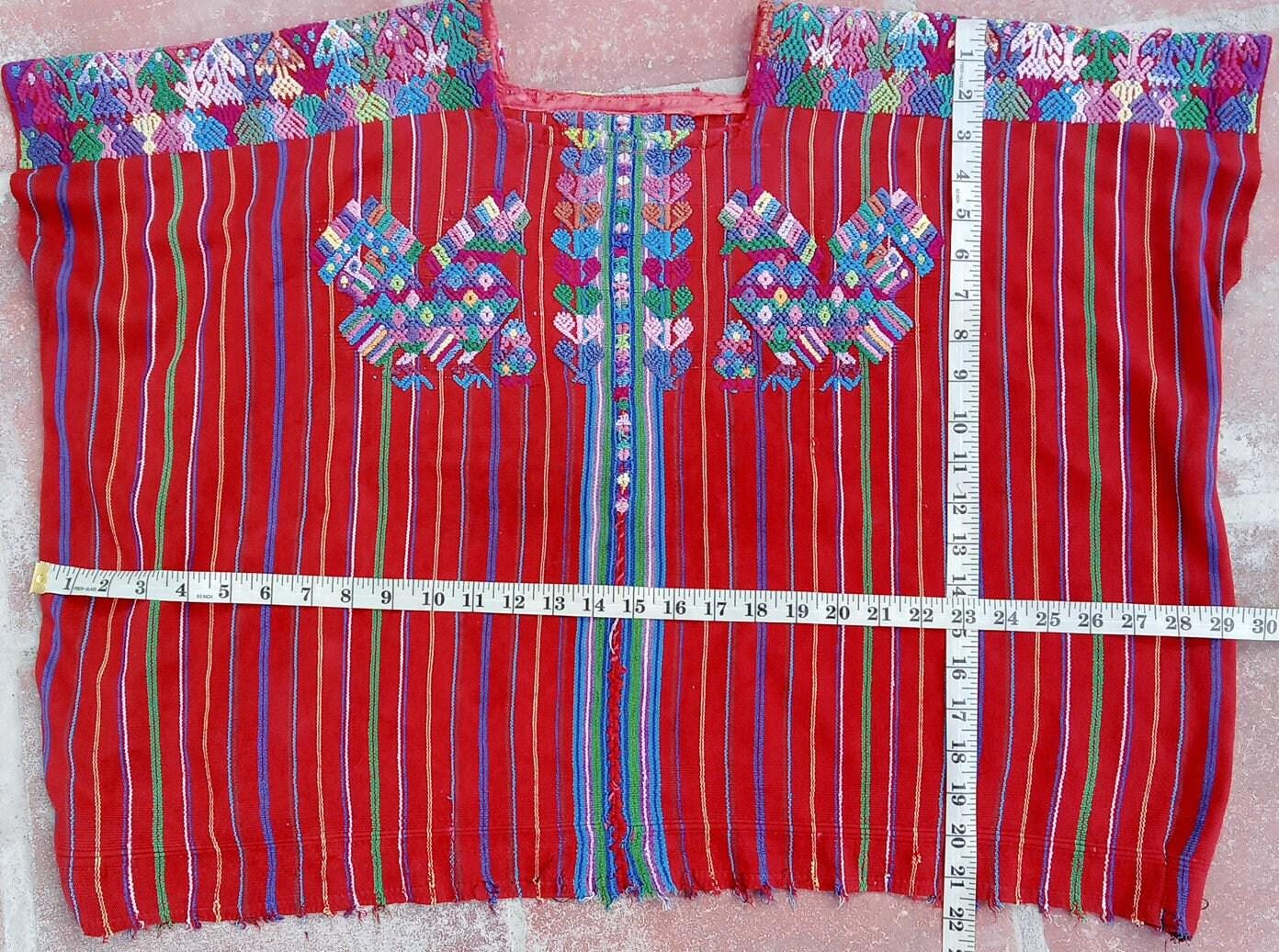 Vintage Guatemalan Unique Handmade Weaved Cotton RED Color -Mayan ROOSTERS Santo Domingo XENACOJ huipil-