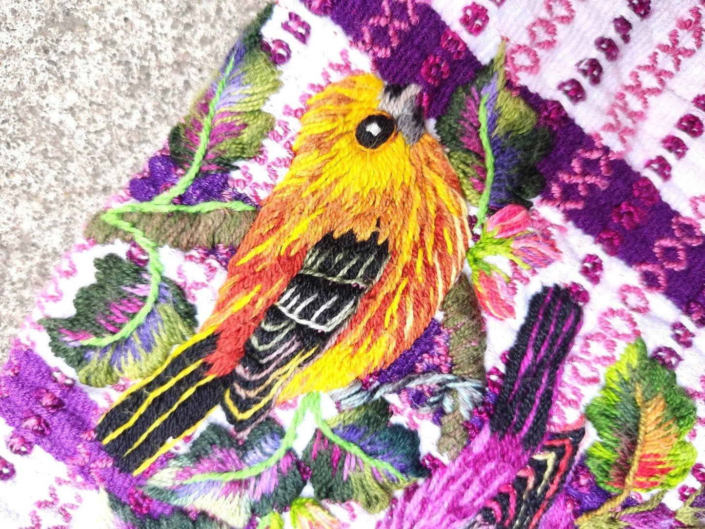 Vintage handmade embroidered birds Santiago Atitlan huipil cotton wall decor tapestry 209