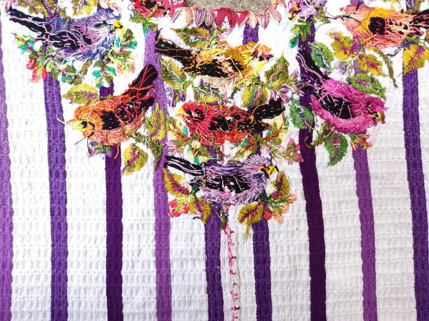 Vintage handmade embroidered birds Santiago Atitlan huipil cotton wall decor tapestry 209